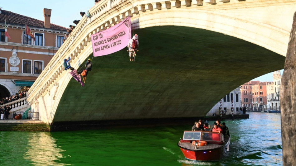 Activistas ambientales ti&ntilde;en de verde el Gran Canal de Venecia